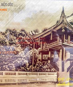 Tranh Chùa Một Cột Bằng Đồng Làm Nền Xước KT 54x74cm