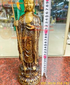 Tượng Địa Tạng Vương Bồ Tát Đứng Cao 30cm Bằng Đồng Vẽ Gấm