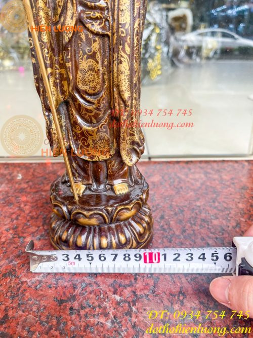Tượng Địa Tạng Vương Bồ Tát Đứng Cao 30cm Bằng Đồng Vẽ Gấm