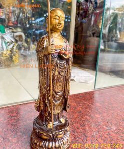 Tượng Địa Tạng Vương Bồ Tát Đứng Cao 30cm Bằng Đồng Vẽ Gấm