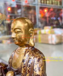 Tượng Địa Tạng Vương Bồ Tát Đứng Cao 30cm Bằng Đồng Vẽ Gấm