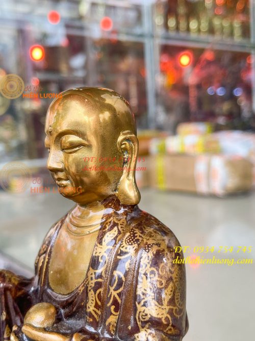 Tượng Địa Tạng Vương Bồ Tát Đứng Cao 30cm Bằng Đồng Vẽ Gấm