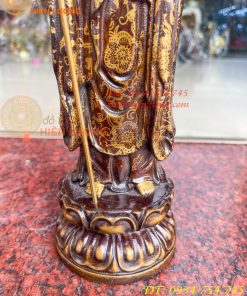 Tượng Địa Tạng Vương Bồ Tát Đứng Cao 30cm Bằng Đồng Vẽ Gấm