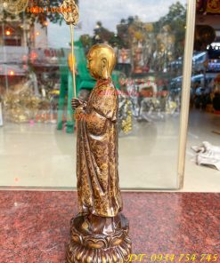 Tượng Địa Tạng Vương Bồ Tát Đứng Cao 30cm Bằng Đồng Vẽ Gấm