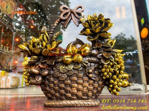 Giỏ Trái Cây Bằng Đồng Phong Thủy Cao 30cm