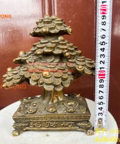 Cây Tiền Tài Lộc Đế Vuông Bằng Đồng Cao 20cm