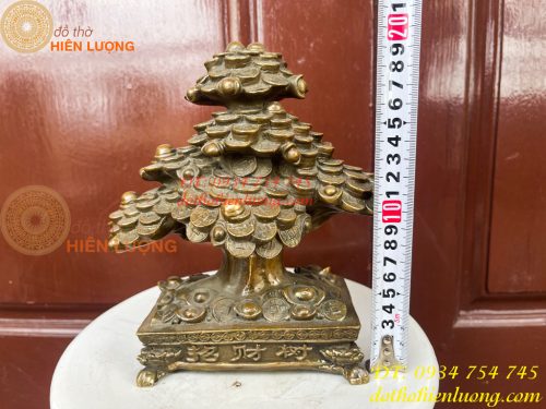 Cây Tiền Tài Lộc Đế Vuông Bằng Đồng Cao 20cm