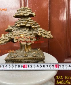 Cây Tiền Tài Lộc Đế Vuông Bằng Đồng Cao 20cm