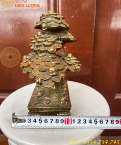 Cây Tiền Tài Lộc Đế Vuông Bằng Đồng Cao 20cm