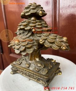Cây Tiền Tài Lộc Đế Vuông Bằng Đồng Cao 20cm