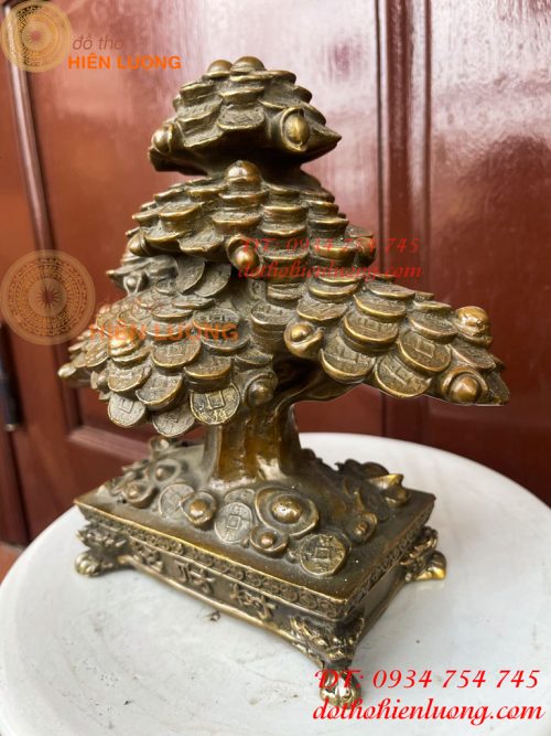 Cây Tiền Tài Lộc Đế Vuông Bằng Đồng Cao 20cm