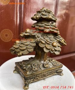 Cây Tiền Tài Lộc Đế Vuông Bằng Đồng Cao 20cm