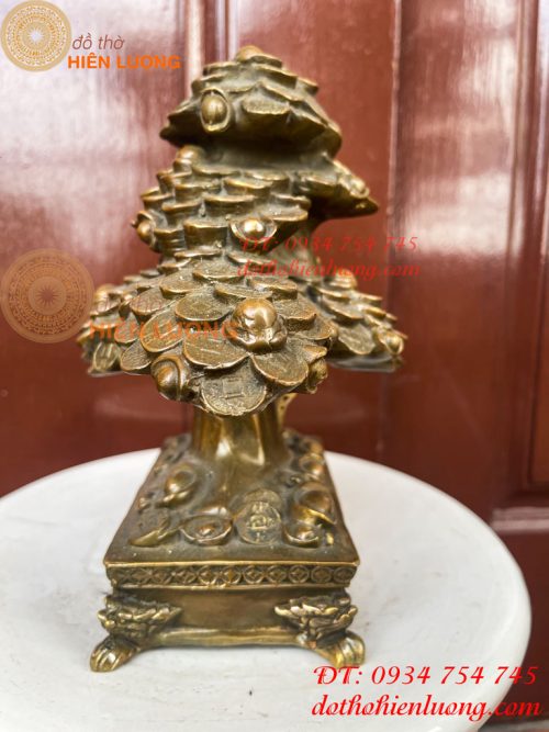 Cây Tiền Tài Lộc Đế Vuông Bằng Đồng Cao 20cm