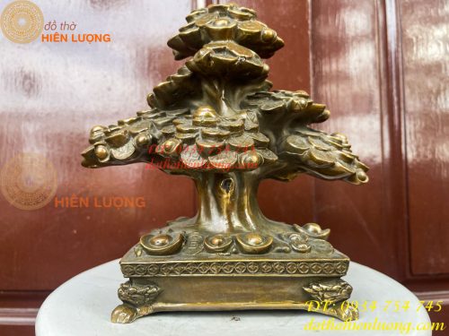 Cây Tiền Tài Lộc Đế Vuông Bằng Đồng Cao 20cm