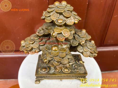 Cây Tiền Tài Lộc Đế Vuông Bằng Đồng Cao 20cm