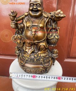 Tượng Di Lặc Đứng Gánh Tiền Bằng Đồng Hun Cao 30cm