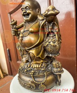Tượng Di Lặc Đứng Gánh Tiền Bằng Đồng Hun Cao 30cm