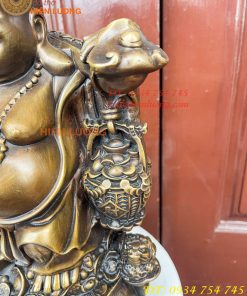 Tượng Di Lặc Đứng Gánh Tiền Bằng Đồng Hun Cao 30cm