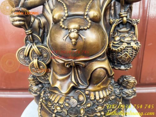 Tượng Di Lặc Đứng Gánh Tiền Bằng Đồng Hun Cao 30cm