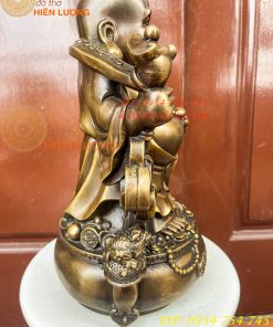Tượng Di Lặc Đứng Gánh Tiền Bằng Đồng Hun Cao 30cm