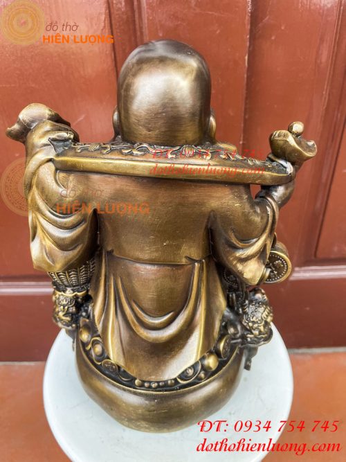 Tượng Di Lặc Đứng Gánh Tiền Bằng Đồng Hun Cao 30cm