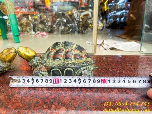 Đôi Tượng Rùa Bằng Đồng Màu Xanh Phong Thủy Dài 20cm