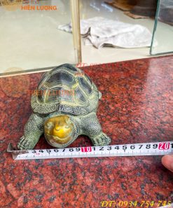 Đôi Tượng Rùa Bằng Đồng Màu Xanh Phong Thủy Dài 20cm