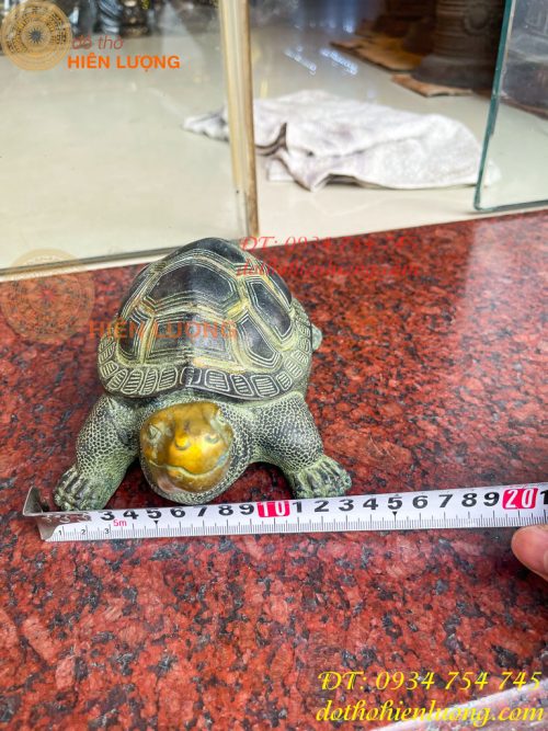 Đôi Tượng Rùa Bằng Đồng Màu Xanh Phong Thủy Dài 20cm