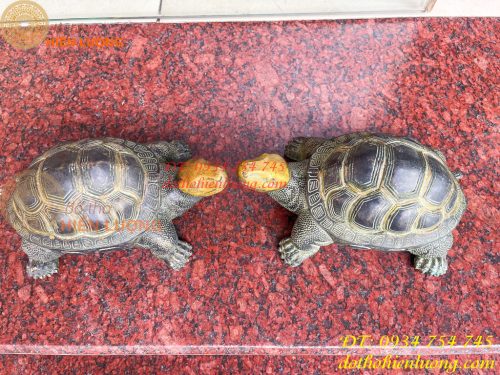 Đôi Tượng Rùa Bằng Đồng Màu Xanh Phong Thủy Dài 20cm