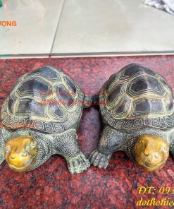 Đôi Tượng Rùa Bằng Đồng Màu Xanh Phong Thủy Dài 20cm