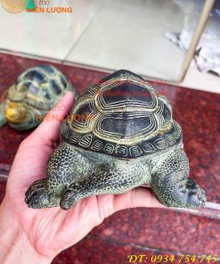 Đôi Tượng Rùa Bằng Đồng Màu Xanh Phong Thủy Dài 20cm