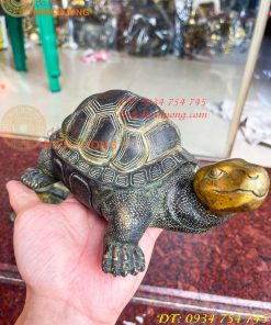 Đôi Tượng Rùa Bằng Đồng Màu Xanh Phong Thủy Dài 20cm