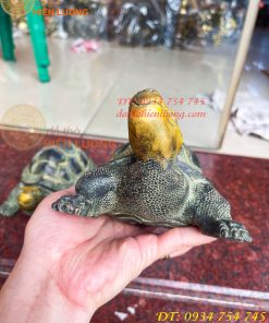 Đôi Tượng Rùa Bằng Đồng Màu Xanh Phong Thủy Dài 20cm