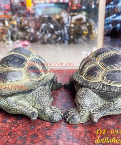 Đôi Tượng Rùa Bằng Đồng Xanh Giả Cổ