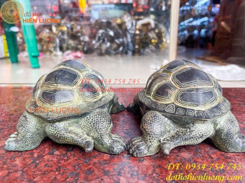 Đôi Tượng Rùa Bằng Đồng Xanh Giả Cổ