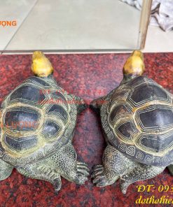 Đôi Tượng Rùa Bằng Đồng Xanh Giả Cổ