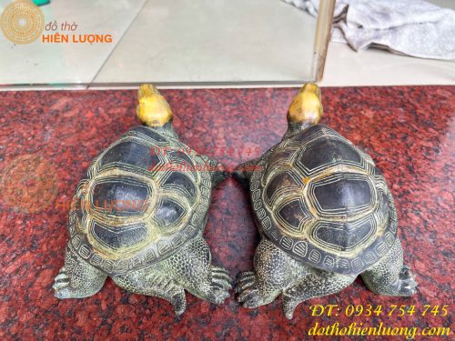 Đôi Tượng Rùa Bằng Đồng Xanh Giả Cổ