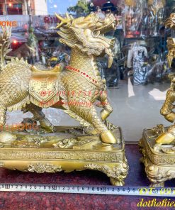 Đôi Kỳ Lân Long Mã Bệ Vuông Bằng Đồng Phong Thủy Cỡ Đại