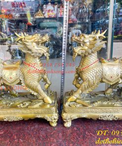 Đôi Kỳ Lân Long Mã Bệ Vuông Bằng Đồng Phong Thủy Cỡ Đại