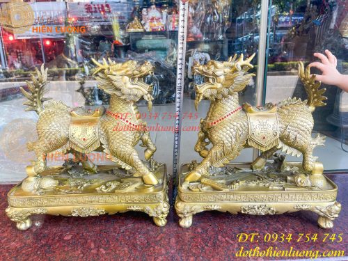 Đôi Kỳ Lân Long Mã Bệ Vuông Bằng Đồng Phong Thủy Cỡ Đại
