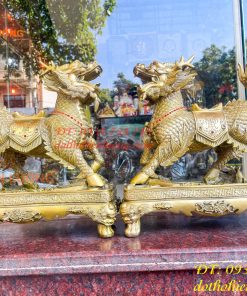 Đôi Kỳ Lân Long Mã Bệ Vuông Bằng Đồng Phong Thủy Cỡ Đại
