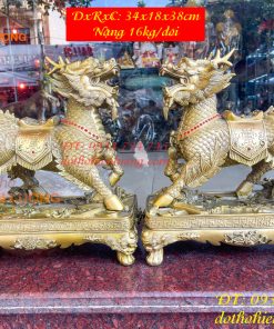 Đôi Kỳ Lân Long Mã Bệ Vuông Bằng Đồng Phong Thủy Cỡ Đại