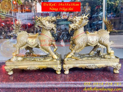 Đôi Kỳ Lân Long Mã Bệ Vuông Bằng Đồng Phong Thủy Cỡ Đại