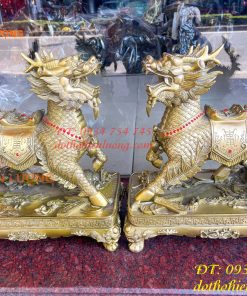 Đôi Kỳ Lân Long Mã Bệ Vuông Bằng Đồng Phong Thủy Cỡ Đại