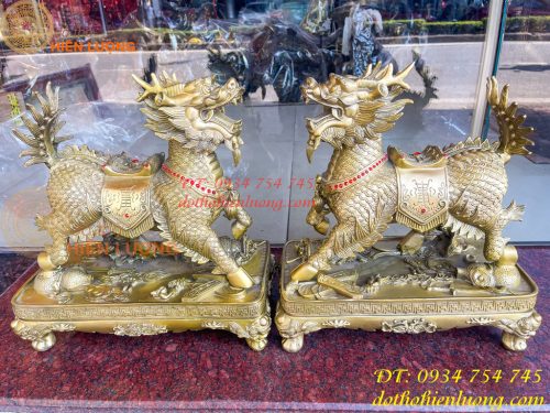 Đôi Kỳ Lân Long Mã Bệ Vuông Bằng Đồng Phong Thủy Cỡ Đại