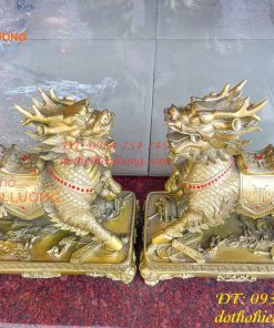 Đôi Kỳ Lân Long Mã Bệ Vuông Bằng Đồng Phong Thủy Cỡ Đại