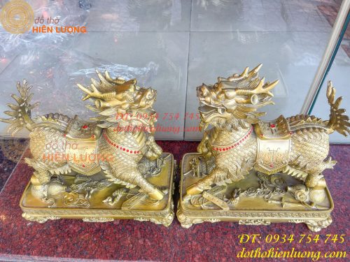 Đôi Kỳ Lân Long Mã Bệ Vuông Bằng Đồng Phong Thủy Cỡ Đại
