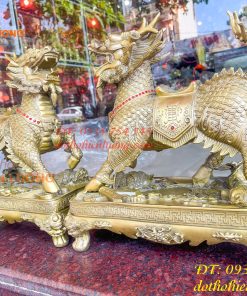 Đôi Kỳ Lân Long Mã Bệ Vuông Bằng Đồng Phong Thủy Cỡ Đại