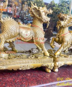 Đôi Kỳ Lân Long Mã Bệ Vuông Bằng Đồng Phong Thủy Cỡ Đại