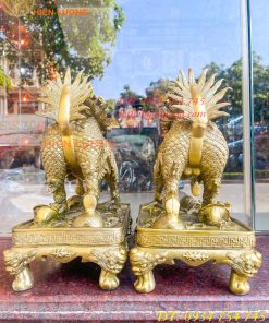 Đôi Kỳ Lân Long Mã Bệ Vuông Bằng Đồng Phong Thủy Cỡ Đại